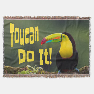 Toucan Do It! Colourful Bird Motivational Funny Pu Throw Blanket