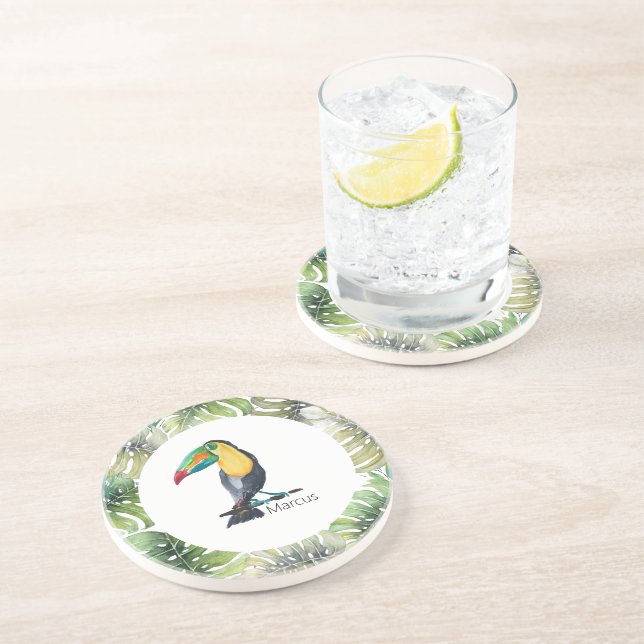 Toucan Exotic Watercolor Illustration Coaster (Side)