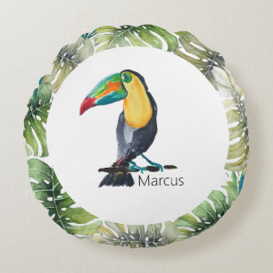 Toucan Exotic Watercolor Illustration Round Cushion