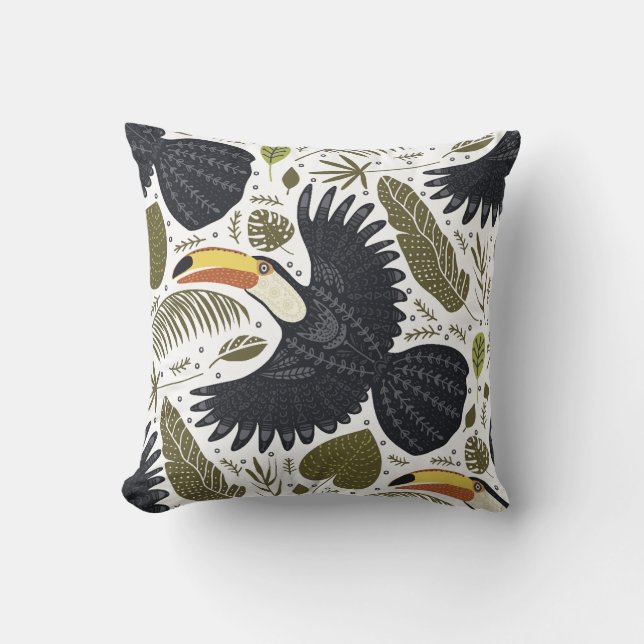 Toucan Family Throw Pillow (Front)