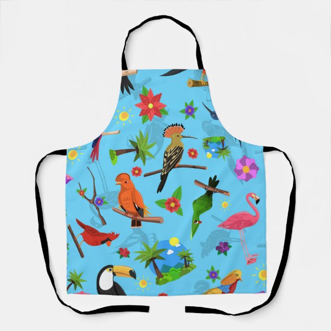 Toucan Flamingo And Arara Seamless Birds Pattern Apron (Front)