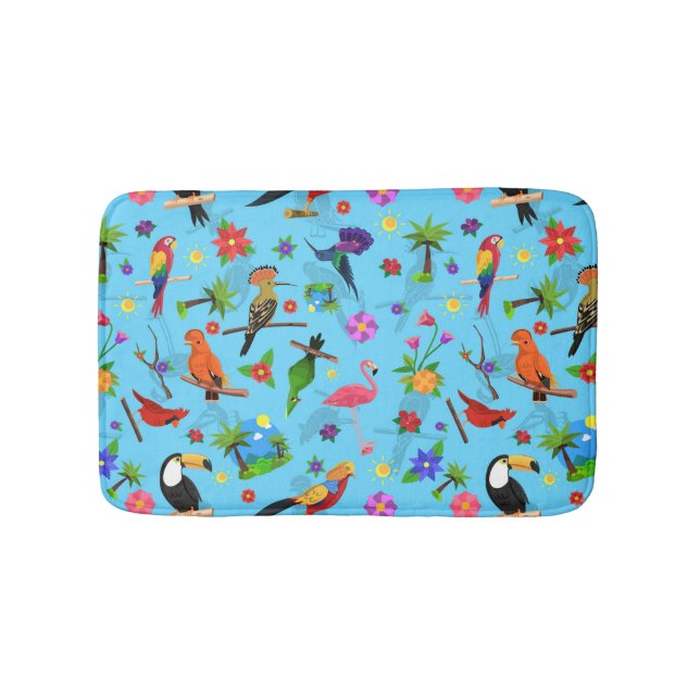 Toucan Flamingo And Arara Seamless Birds Pattern Bath Mat (Front)