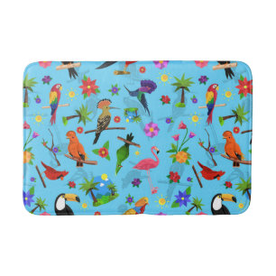 Toucan Flamingo And Arara Seamless Birds Pattern Bath Mat