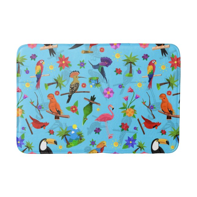 Toucan Flamingo And Arara Seamless Birds Pattern Bath Mat (Front)