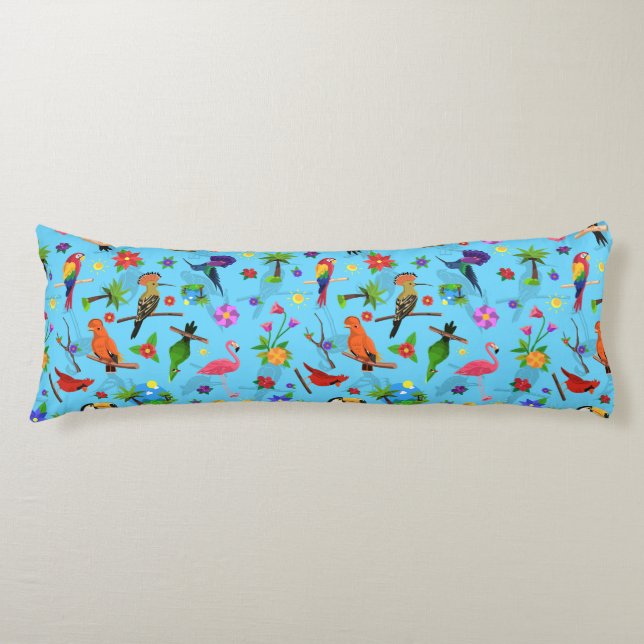 Toucan Flamingo And Arara Seamless Birds Pattern Body Cushion (Front)
