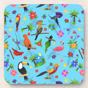 Toucan Flamingo And Arara Seamless Birds Pattern Coaster
