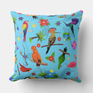 Toucan Flamingo And Arara Seamless Birds Pattern Cushion