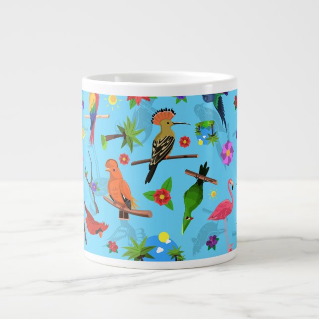 Toucan Flamingo And Arara Seamless Birds Pattern Large Coffee Mug (Front)