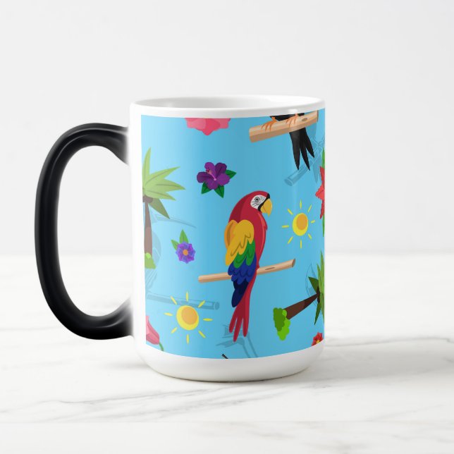 Toucan Flamingo And Arara Seamless Birds Pattern Magic Mug (Left)