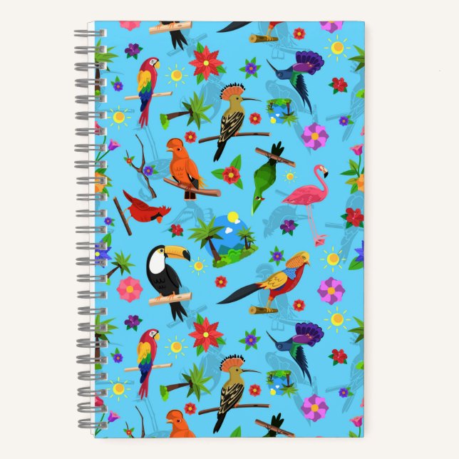 Toucan Flamingo And Arara Seamless Birds Pattern Notebook (Front)