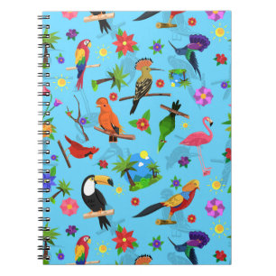 Toucan Flamingo And Arara Seamless Birds Pattern Notebook