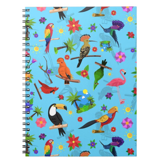 Toucan Flamingo And Arara Seamless Birds Pattern Notebook (Front)