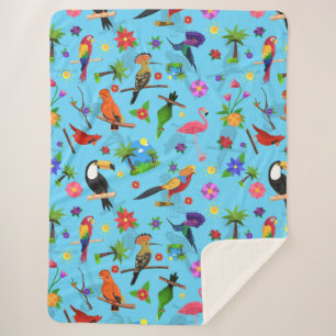 Toucan Flamingo And Arara Seamless Birds Pattern Sherpa Blanket