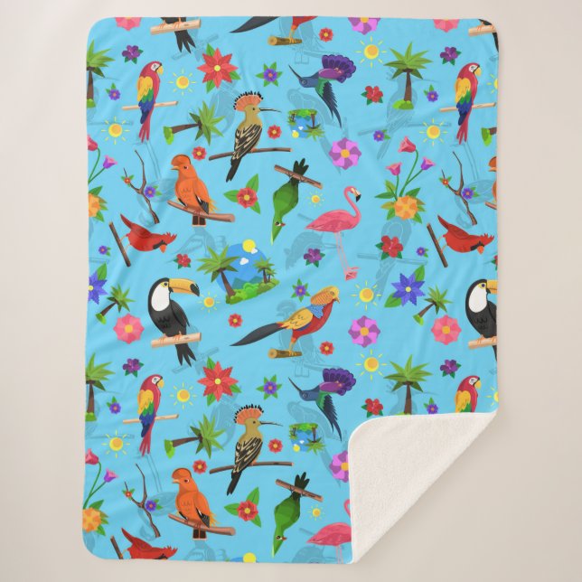 Toucan Flamingo And Arara Seamless Birds Pattern Sherpa Blanket (Front)