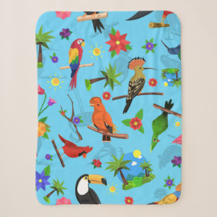 Toucan Flamingo And Arara Seamless Birds Pattern Sherpa Blanket