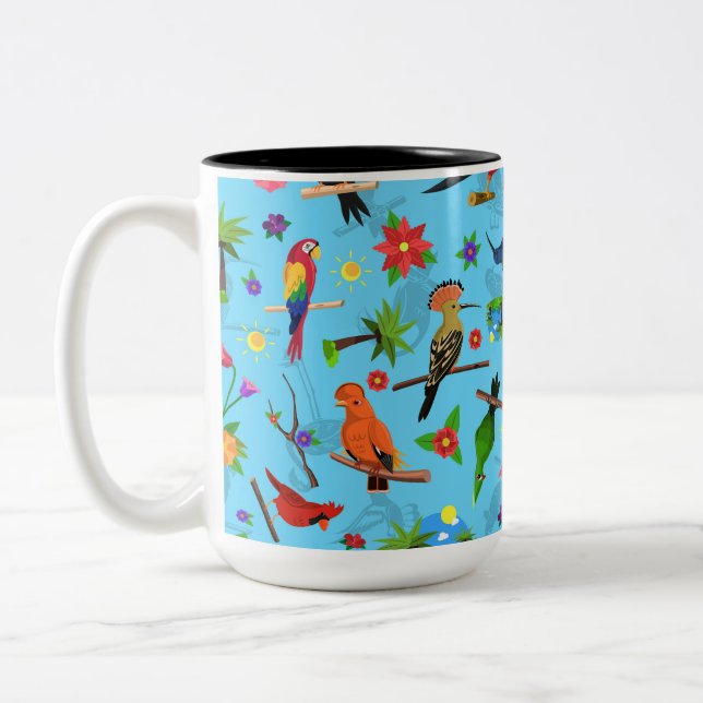 Toucan Flamingo And Arara Seamless Birds Pattern Two-Tone Coffee Mug (Left)