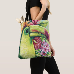 Toucan Funny Tropical Floral Green Art Tote Bag