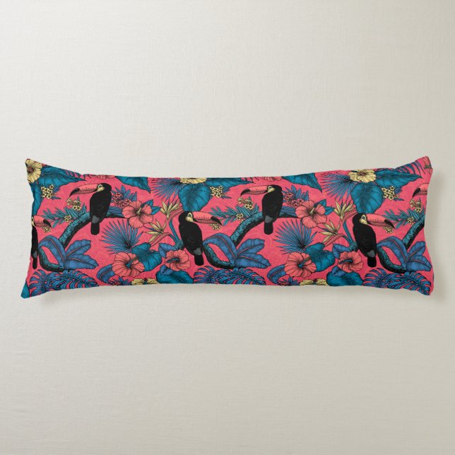Toucan garden in red and blue body cushion (Front)