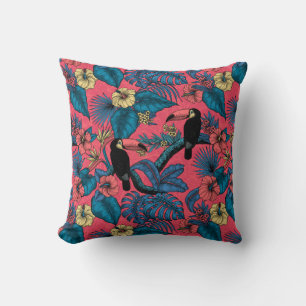 Toucan garden in red and blue cushion