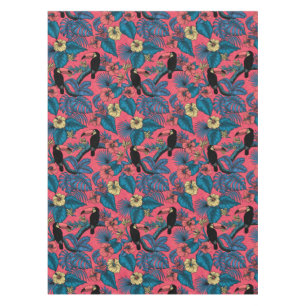 Toucan garden in red and blue tablecloth