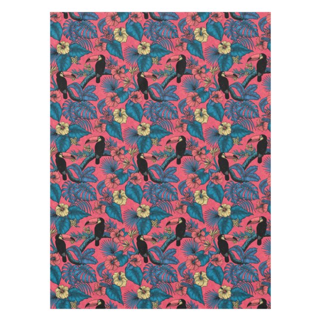 Toucan garden in red and blue tablecloth (Front)