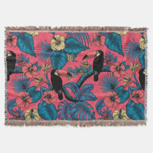 Toucan garden in red and blue throw blanket