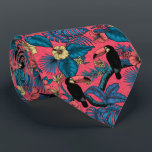 Toucan garden in red and blue tie<br><div class="desc">tropical seamless pattern with tropical leaves and flowers and 2 toucan birds.</div>