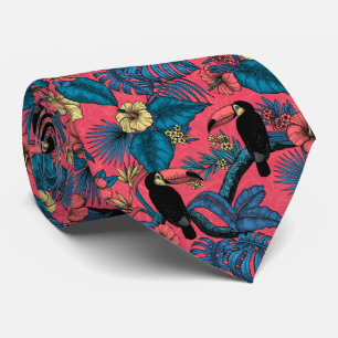 Toucan garden in red and blue tie