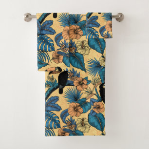 Toucan garden in yellow and blue bath towel set