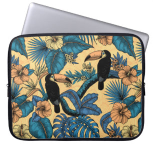 Toucan garden in yellow and blue laptop sleeve