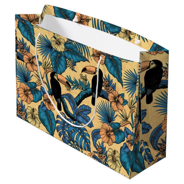 Toucan garden in yellow and blue large gift bag (Back Angled)