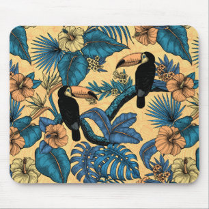 Toucan garden in yellow and blue mouse pad