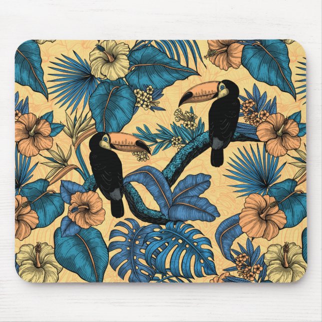 Toucan garden in yellow and blue mouse pad (Front)