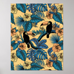 Toucan garden in yellow and blue poster