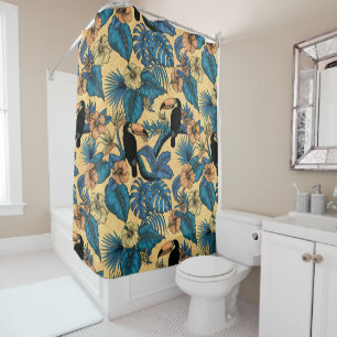 Toucan garden in yellow and blue shower curtain