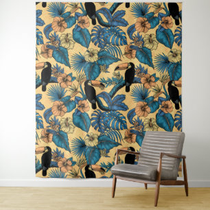 Toucan garden in yellow and blue tapestry