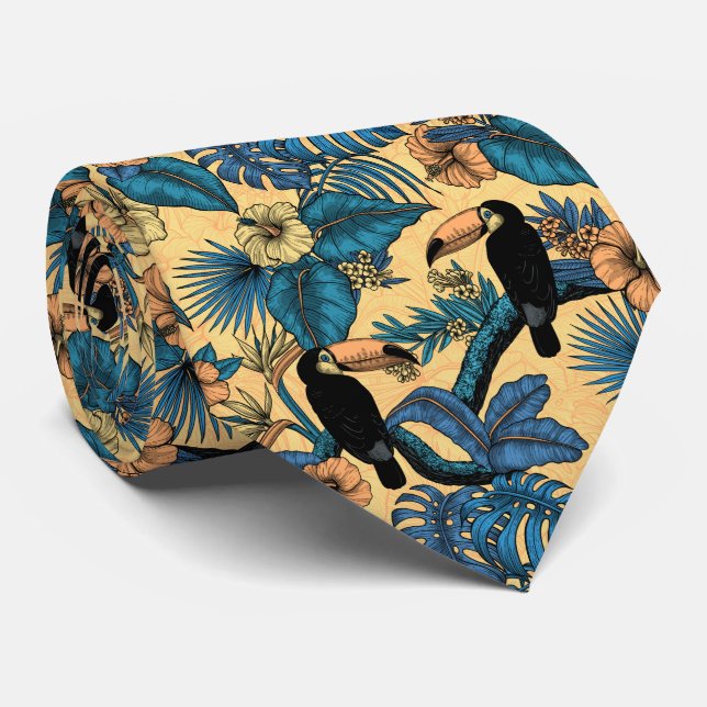 Toucan garden in yellow and blue tie (Rolled)