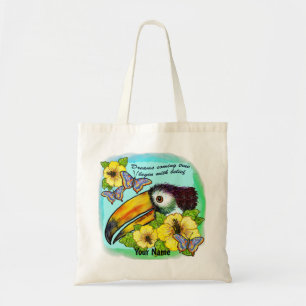 toucan hibiscus tote bag