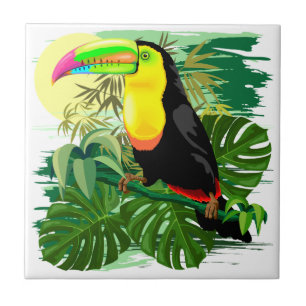 Toucan in Green Amazonia Rainforest Ceramic Tile