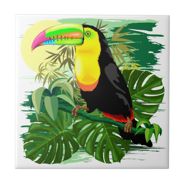 Toucan in Green Amazonia Rainforest Ceramic Tile (Front)
