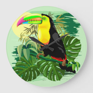 Toucan in Green Amazonia Rainforest Large Clock