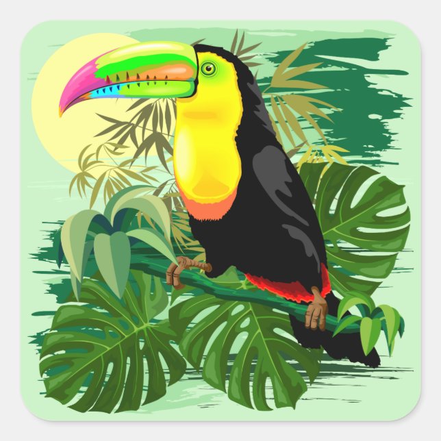 Toucan in Green Amazonia Rainforest Square Sticker (Front)