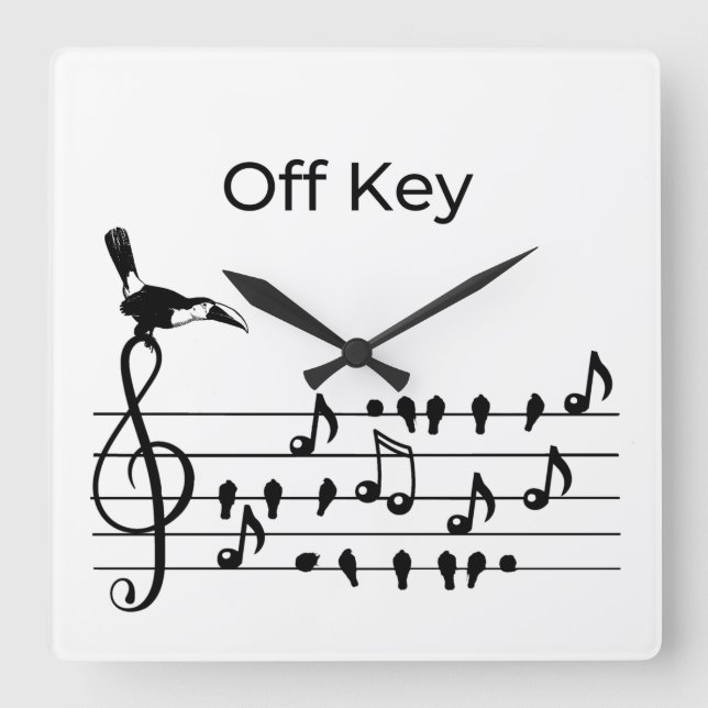Toucan joining bird song off key music square wall clock (Front)