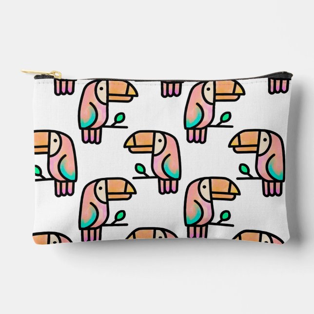 toucan jungle bird pastel rainbow cartoon pattern accessory pouch (Front)