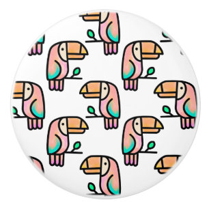 toucan jungle bird pastel rainbow cartoon pattern ceramic knob