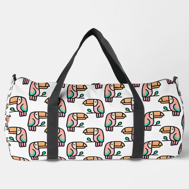 toucan jungle bird pastel rainbow cartoon pattern duffle bag (Front)