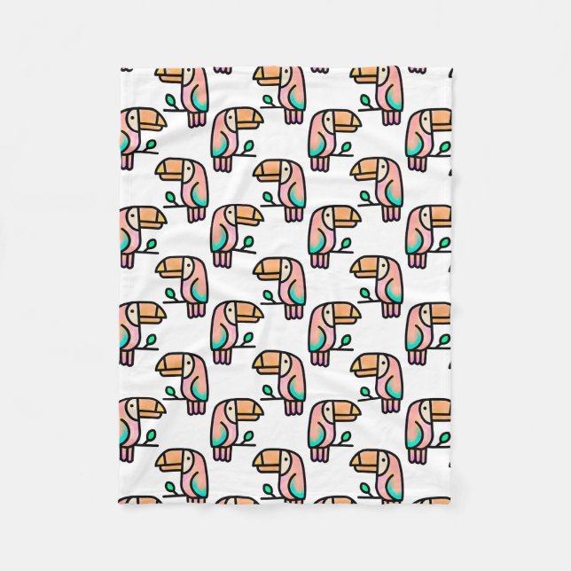 toucan jungle bird pastel rainbow cartoon pattern fleece blanket (Front)