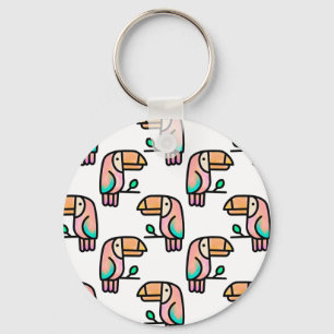 toucan jungle bird pastel rainbow cartoon pattern key ring