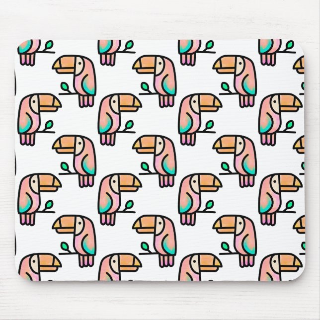 toucan jungle bird pastel rainbow cartoon pattern mouse pad (Front)