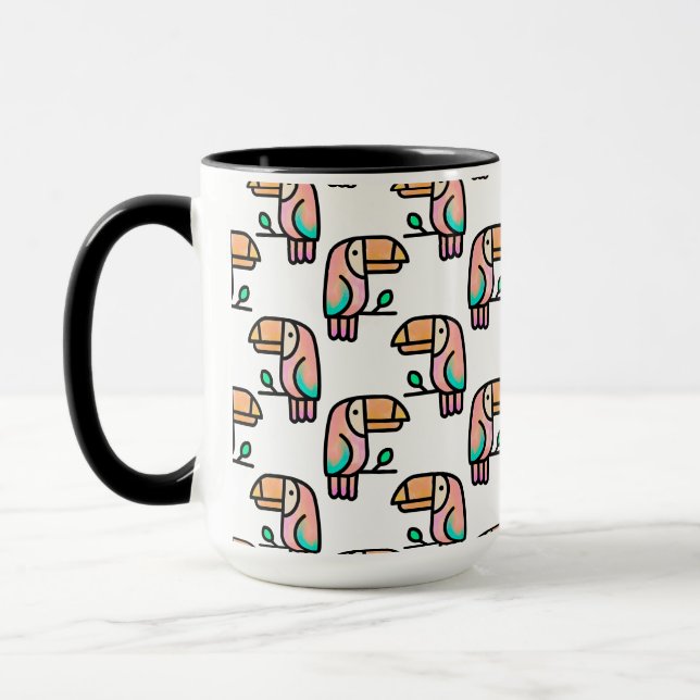 toucan jungle bird pastel rainbow cartoon pattern mug (Left)